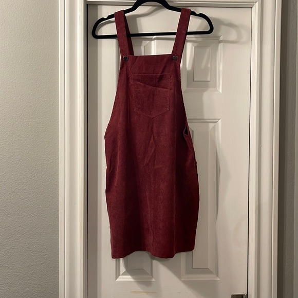 Mini burgundy corduroy jumper dress. - Picture 1 of 4